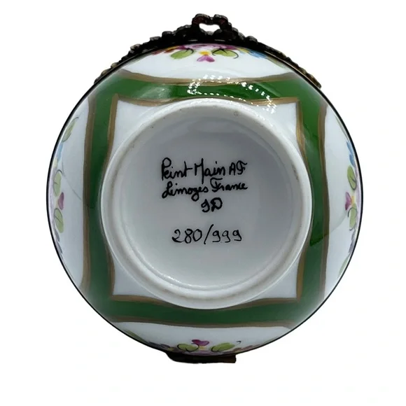 Vintage Limoges France Peint Main Large Easter Egg Flower Trinket Box Ltd Edt - Picture 10 of 10